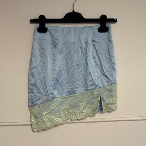 As U Wish Light Blue Asymmetrical Skirt with Lace